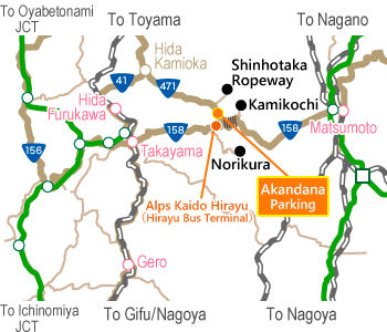 Akandana Parking Access Map（広域）